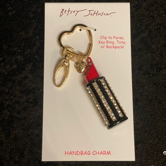 BETSEY JOHNSON NWT Crystal Lipstick Bag Charm Key Fob - Picture 2 of 2